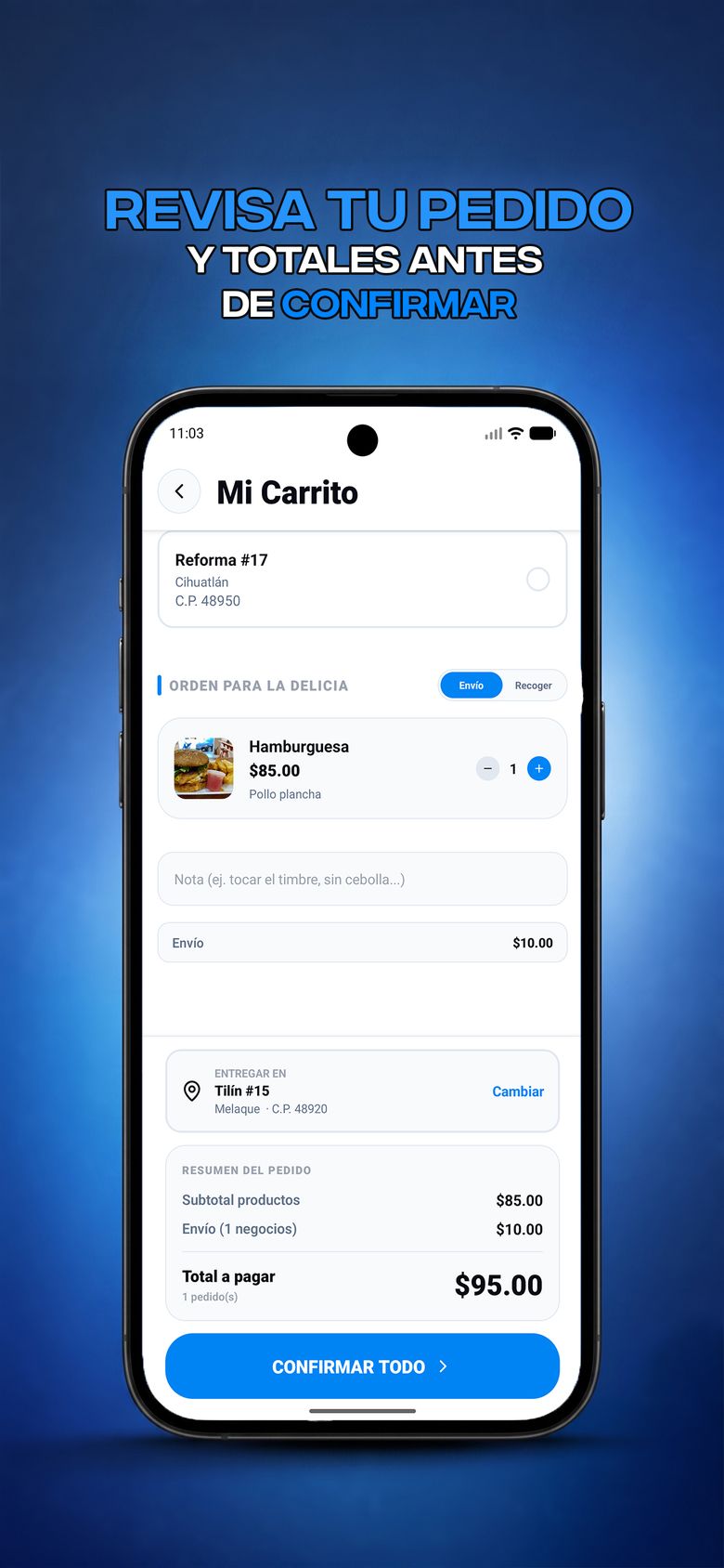 Carrito de compras con productos de varios negocios